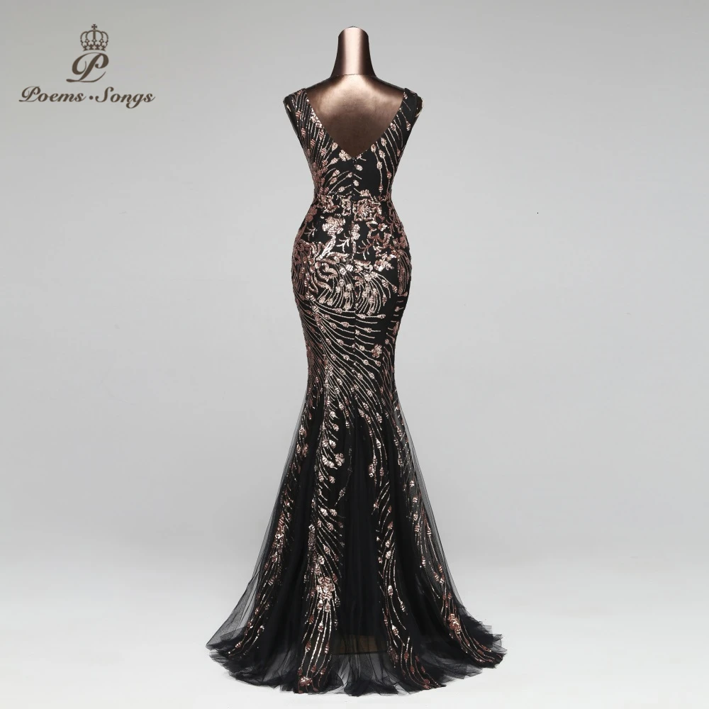Poems Songs New Double-V Mermaid Evening Dress prom gowns Formal Party dress vestido de festa Elegant Vintage robe longue