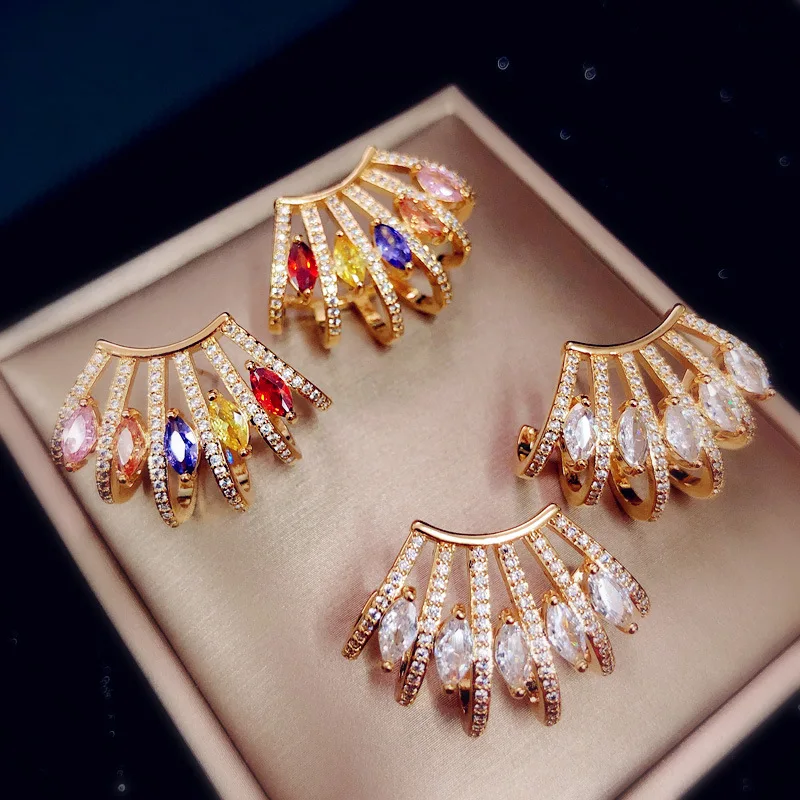 

Brand Pure 925 Sterling Silver Jewelry For Women Gold Color Flower Earrings Luck Clover Design Wedding Party Leaf Drop Unique