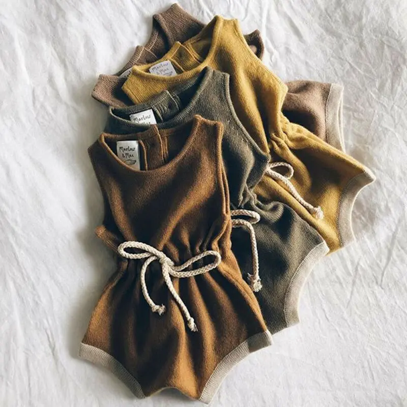 

2020 Baby Summer Clothing Newborn Infant Baby Boy Girl Bodysuit Cotton Solid Sleeveless One Piece Outfits 0-24M