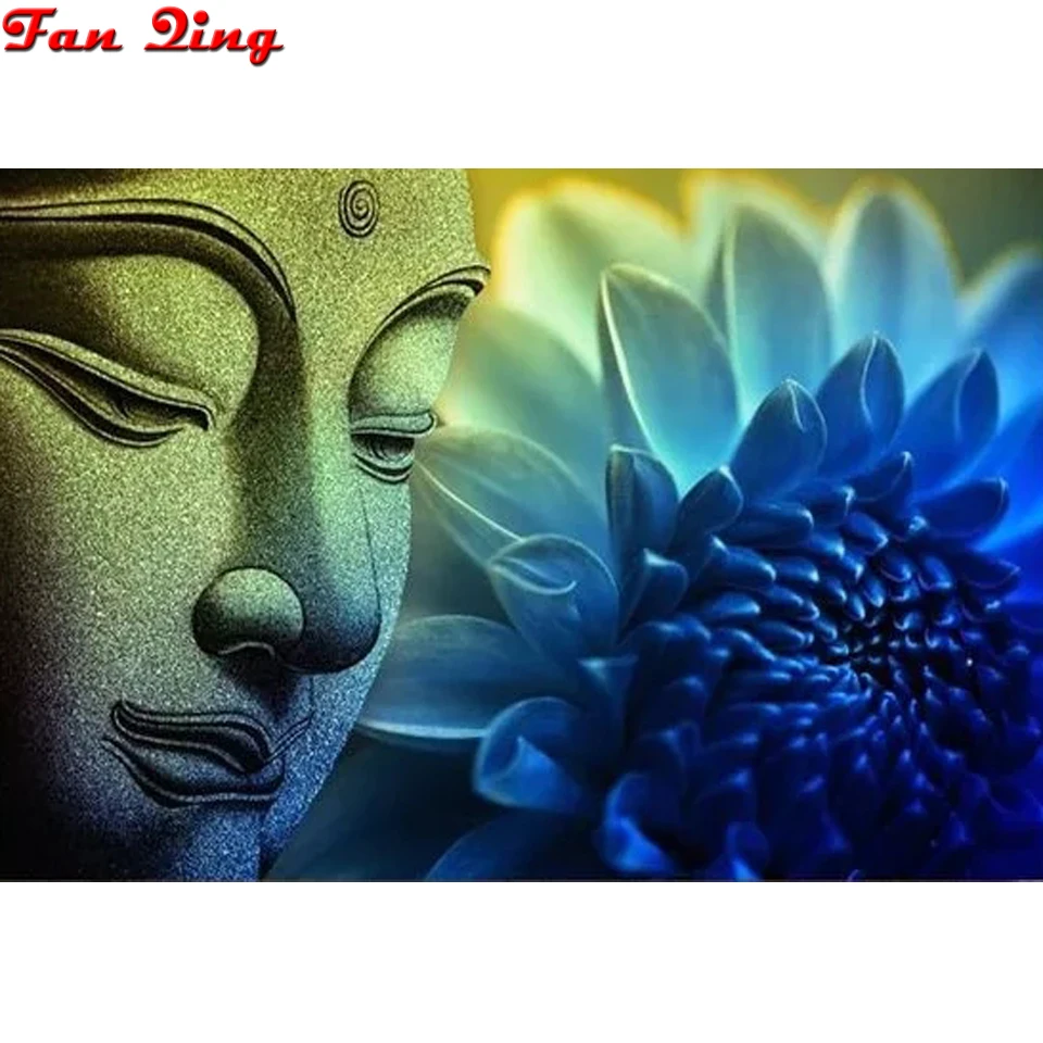 Полноразмерная Алмазная 5D картина голова Будды сделай сам 3D живопись круглая
