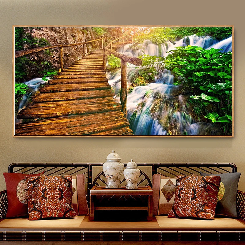

Home Decor Print 1 Piece Wooden Bridge Over The Hill Landscape Canvas Painting Wall Art Poster Modular Picture Living Room Decor