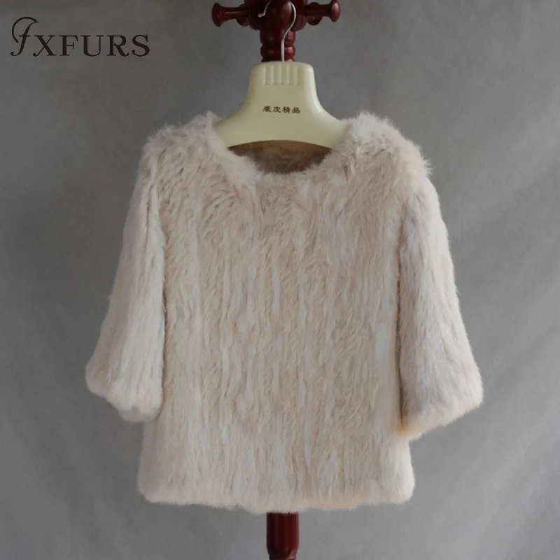 FXFURS роскошное вязаное пальто из кроличьего меха женская куртка из натурального кроличьего меха Меховой жилет из кроличьего меха пуловер для девочек 9 цветов - Цвет: beige