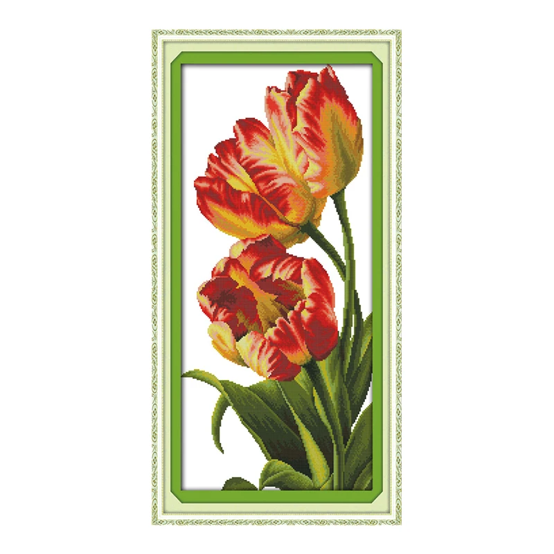 Tulip Flower Printed Cross Stitch Kits 11CT14CT Canvas Fabric Embroidery Home Decoration Needlework Set | Дом и сад