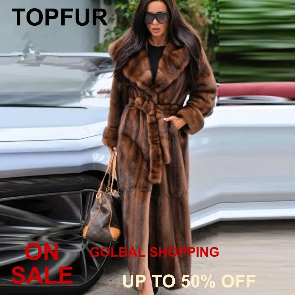 TOPFUR X-Long Wrap Coats Real Mink Fur Coat Natural Mink Fur Coat Thick Warm Winter Luxury Female Full Sleeves Overcoat Hot Sale