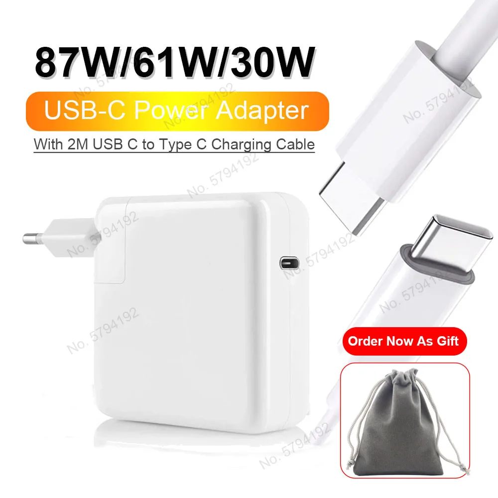 

87W 61W 30W USB C PD Laptop Charger Power Adapter With 2M USB-C To Type C Charging Cable for iPad MacBook Pro Air 13 15 16 inch