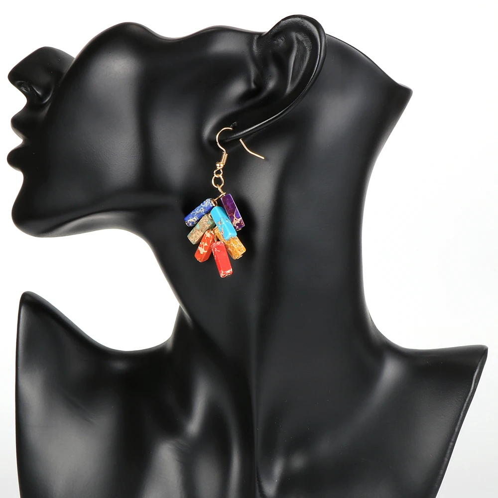 Модные женские серьги 7 чакр бусины для йоги рейки радуга трубка натуральный