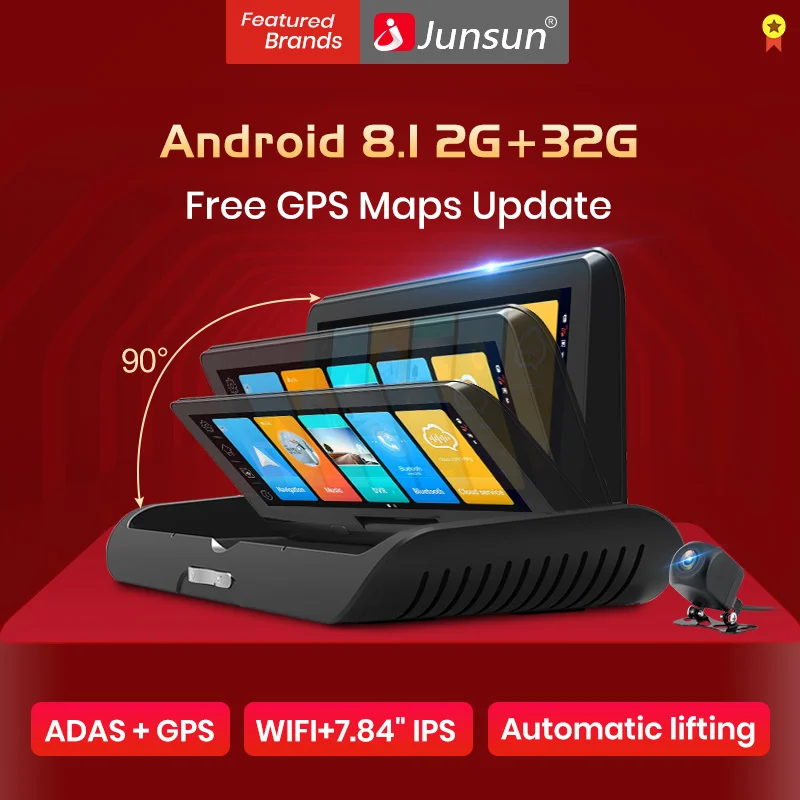 Junsun 7,84 ''Авто 4G ADAS Видеорегистраторы для автомобилей регистраторы Full HD 1080 P заднего вида Камера Двойной объектив записи Автомобильный видеорегистратор GPS зеркало заднего вида