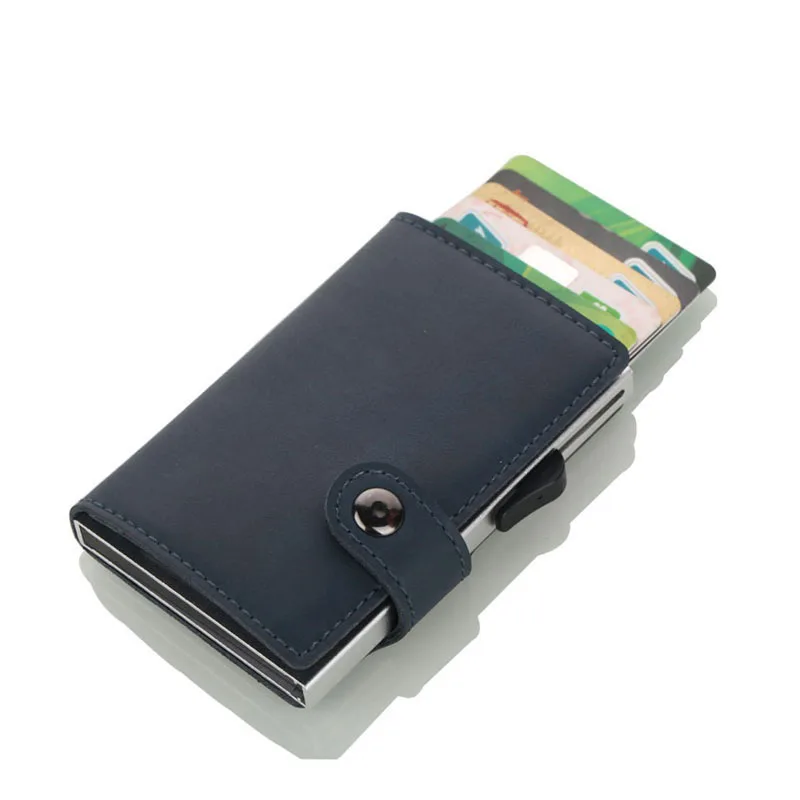 Новая мода Блокировка Rfid кошелек мини натуральная кожа бизнес алюминиевый кредитный держатель для карт автоматический всплывающий Чехол для карт