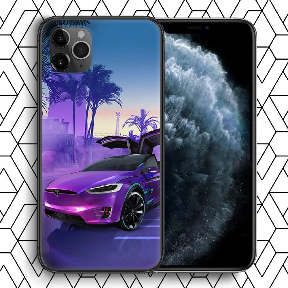 

Tesla Car Logo Phone Case For iPhone 4 4s 5 5S SE 5C 6 6S 7 8 Plus X XS XR 11 12 Mini Pro Max 2020 black Cell Painting