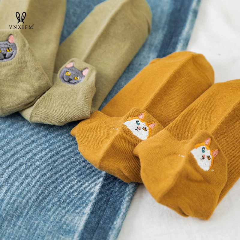 2023 cotton high-end women's boat socks animal embroidery slippers socks 6 colors cat funny ankle socks casual invisible socks