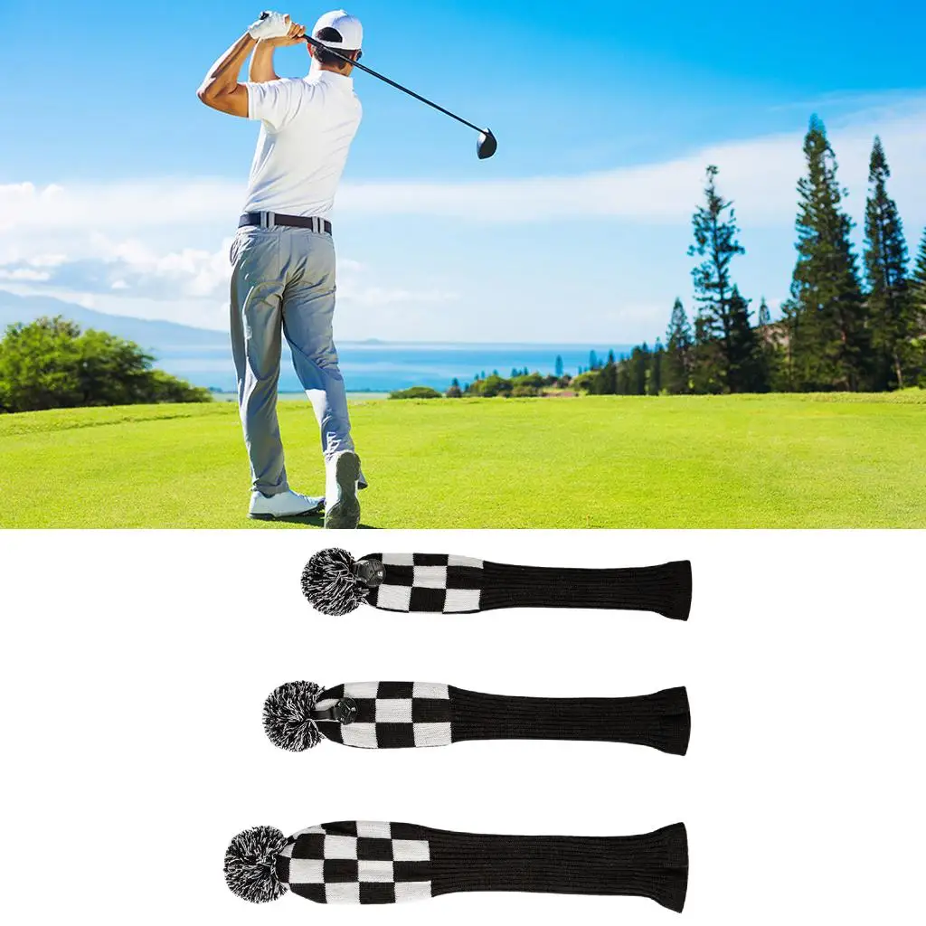 

3x Pom-pom Golf Club Head Cover Wood Knitting Driver Headcover with No.Tag