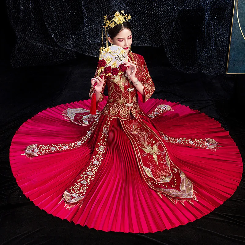 Традиционное китайское свадебное платье с вышивкой Cheongsam Qipao платья в стиле ретро