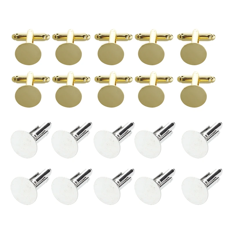 20 запонок для манжет золотого цвета заготовки 0 71x0.47 дюймов и серебристого 71x0.55