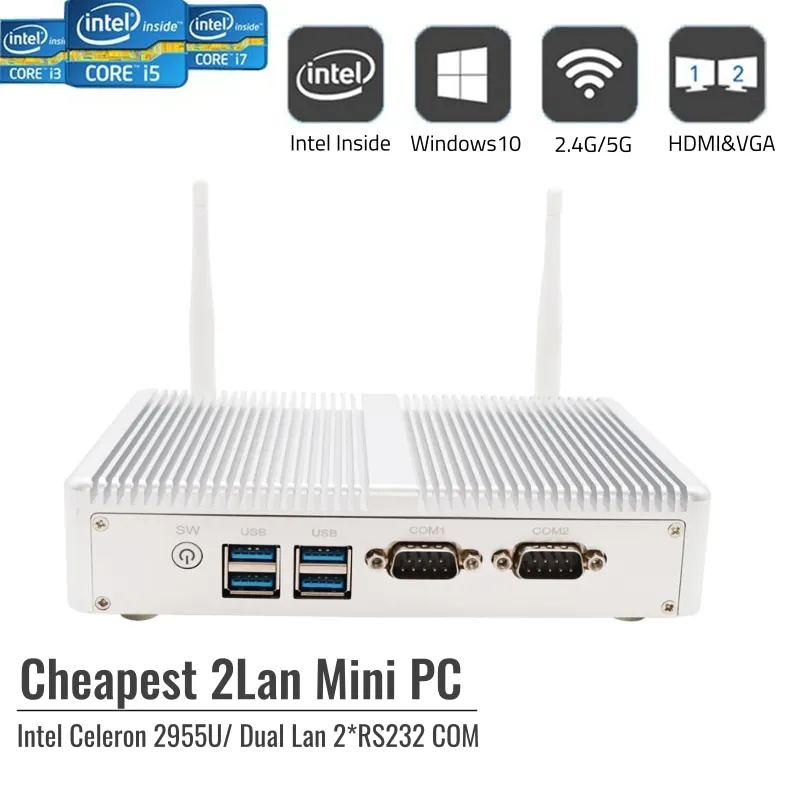 Cheapest Mini PC  Intel Celeron 2955U Windows 10 Barebone Micro Desktop Computer With HDMI VGA 2COM 2LAN 4USB3.0 WIFI for Office