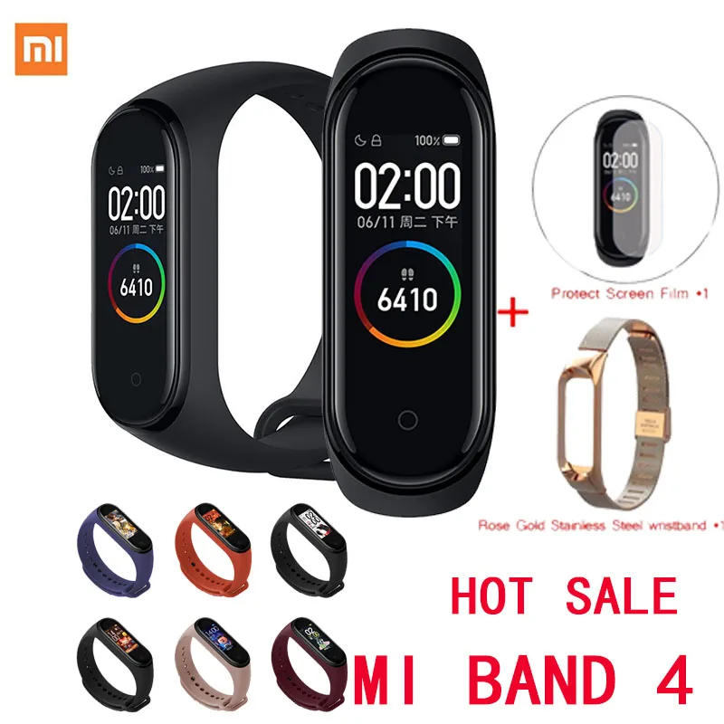 Xiaomi Mi смарт-браслет 4 фитнес-браслет MiBand 4 Частота сердечных сокращений большой сенсорный экран сообщение Smartband D30