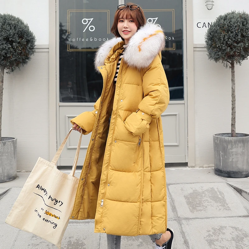 Женские зимние парки с густым меховым воротником однотонные куртки капюшоном из