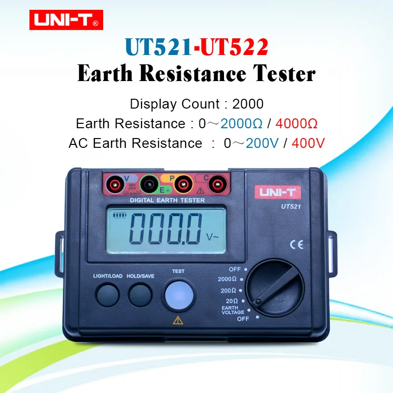 UNI-T UT521 UT522 цифровой тестер сопротивления заземления 0-2000/0-4000 Ом измеритель сопротивления с ЖК-дисплеем с подсветкой