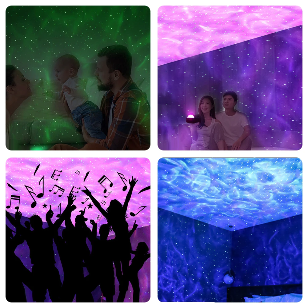 

Colorful LED Starry Water Wave Projector Night Light USB Projector Music Sound-Activated Sleeping Bedside Lamp Gifts