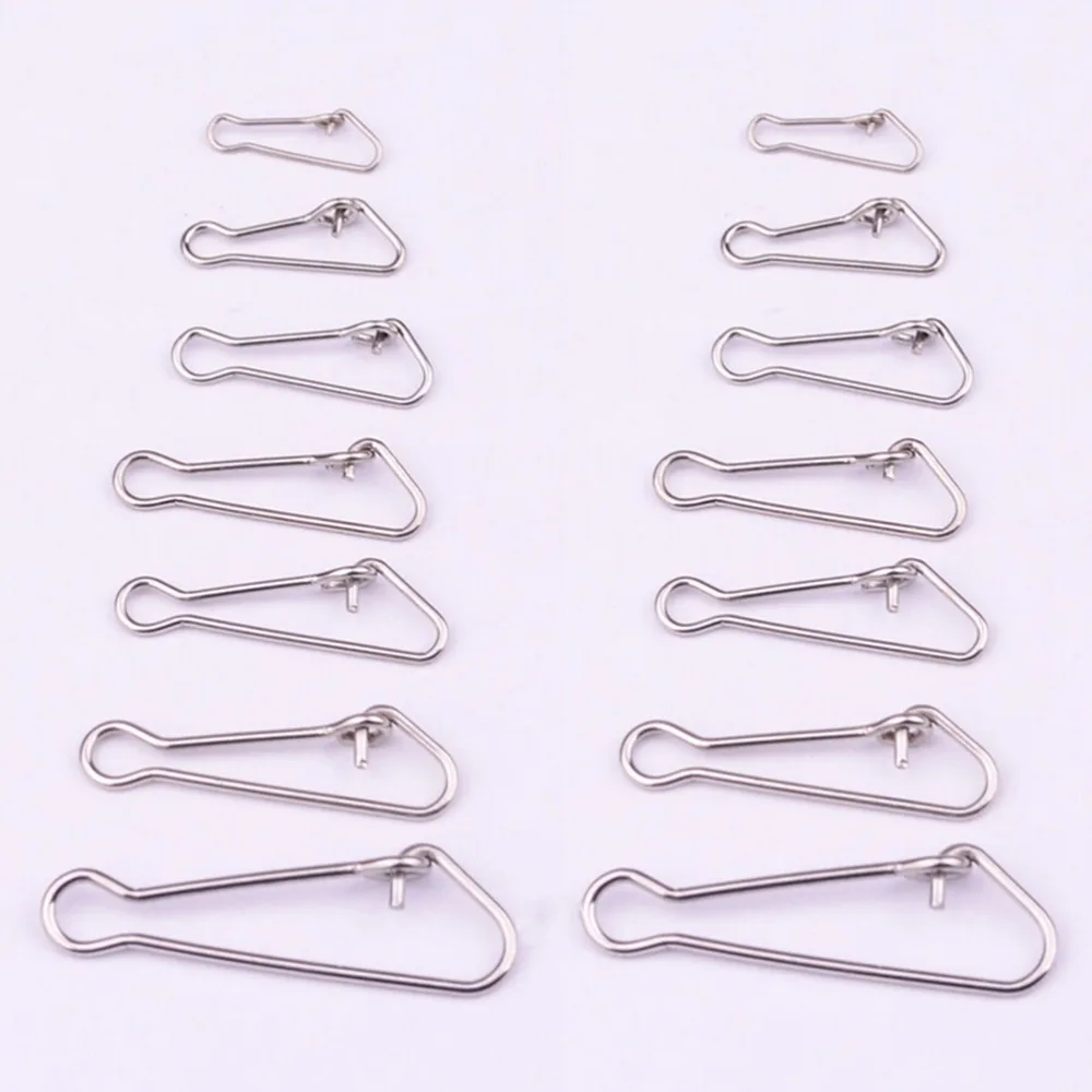 

100PCS 7 Sizes Stainless Steel Hooked Snap Fishing Barrel Swivel Safety Snaps Hooks Fishing Hook Line Connectors 0# - 6#