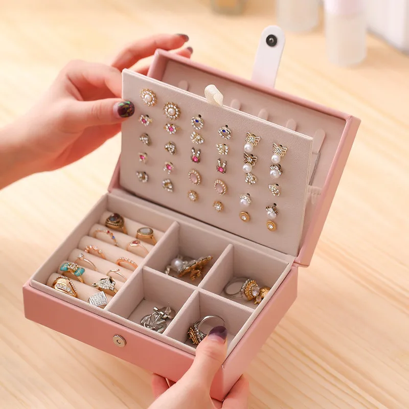 Women Leather Travel Jewelry Storage Box Bag Makeup Necklaces Earrings Bracelet Display Collection Organizers Box Accessories