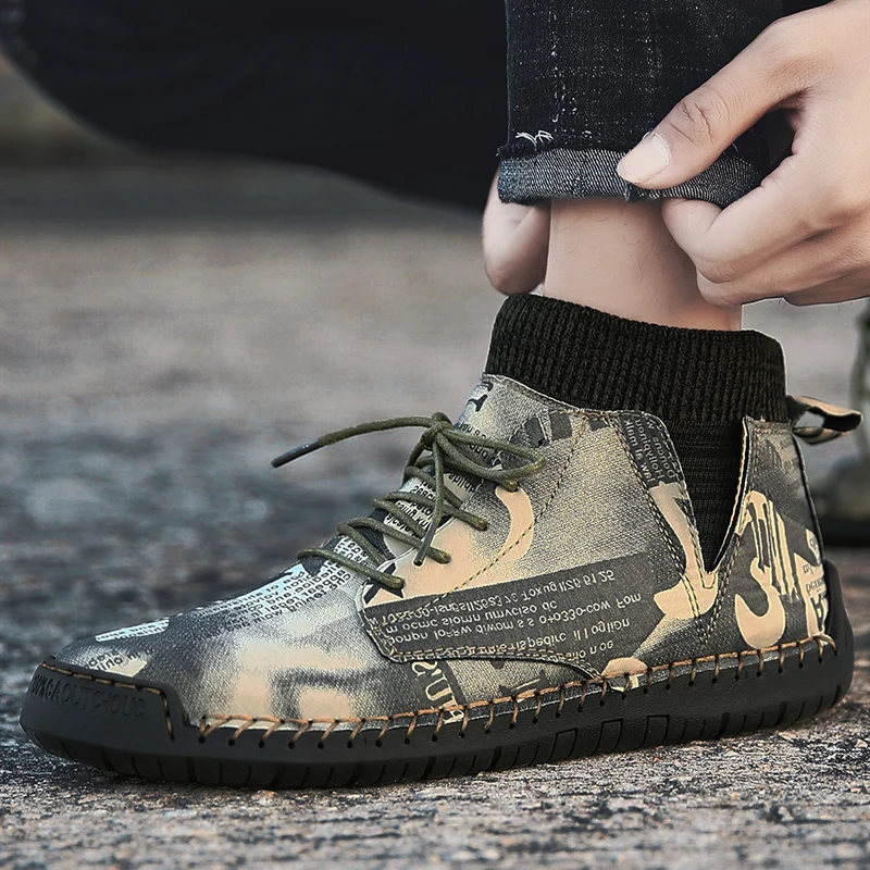 

Мужские Ботильоны из натуральной кожи, со шнуровкой, на плоской платформе