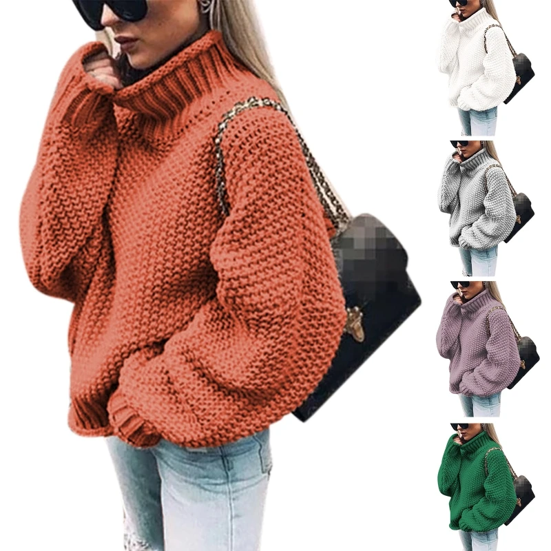 Женский осенний свитер летучая мышь с длинным рукавом водолазка однотонный