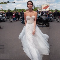 smileven boho strapless wedding dress appliqued lace bridal dresses backless vestido de noiva beach wedding gowns