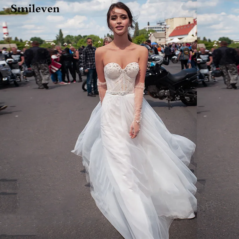 Smileven Boho Свадебное платье без бретелек с аппликацией кружевное свадебное