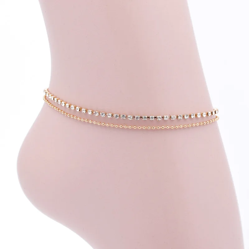 Милые золотые бисерные браслеты для женщин с кристаллами цепочка ног аксессуары
