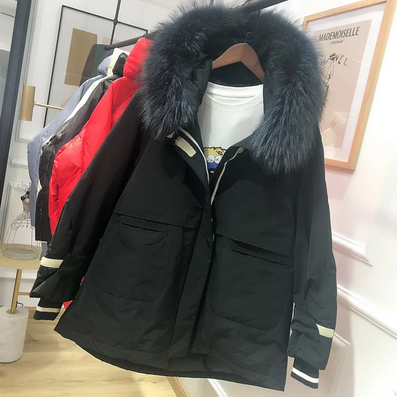 TopFurMall) зимние женские парки пуховики куртки Толстовка с мехом енота Дамский Плащ шаль Верхняя одежда Пальто LF9184