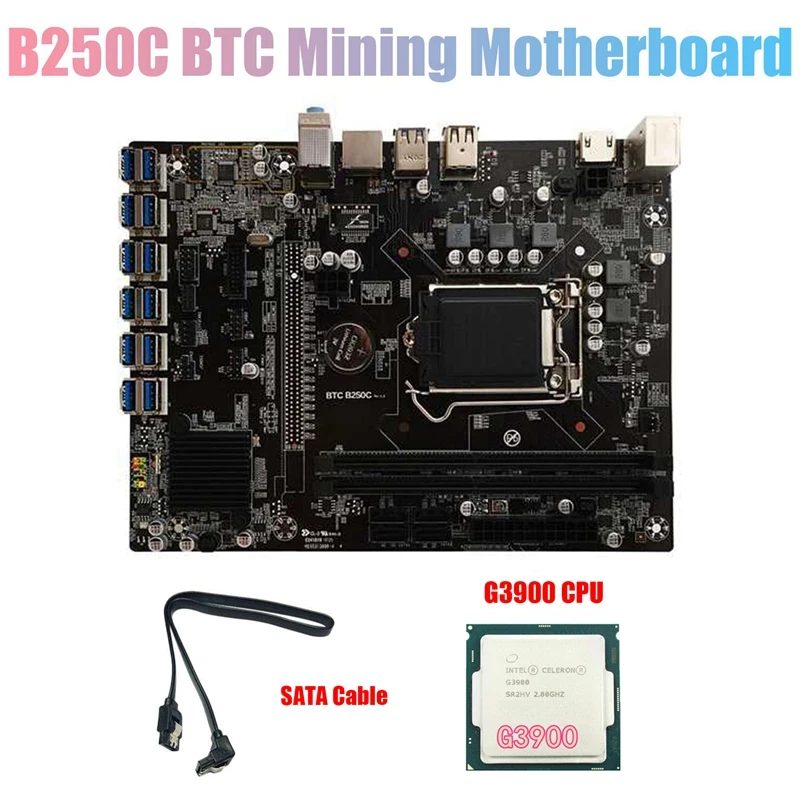 Материнская плата для майнинга BTC B250C с процессором G3900 + кабелем SATA графический