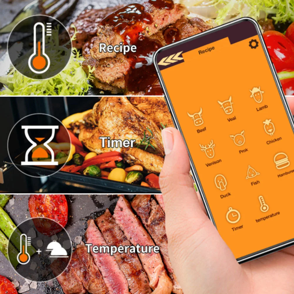 

Kitchen Oven Thermometer Cooking Wireless Smart Digital Bluetooth BBQ Meat Food Heat Indicator Steak Barbecue Accessories