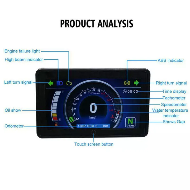 

Motorcycle Full Color LCD Display Multi-Function Instrument Cluster Replaceable 12V Digital Speedometer Display Instruction