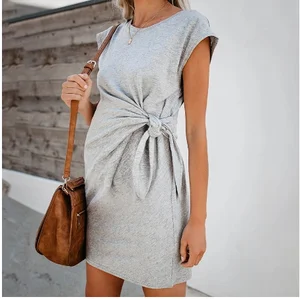 2020 популярное однотонное платье с завязкой на талии для беременных женщин мягкое и удобное хлопковое платье для беременных