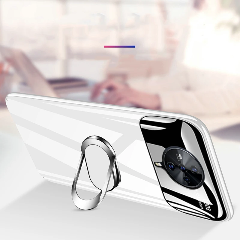 Роскошный зеркальный Тонкий чехол для POCO F2 Pro с кольцом-держателем пальца