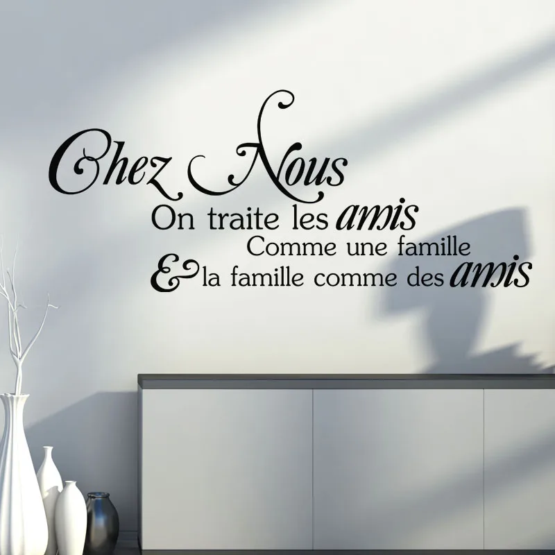 

Kilncc PVC Vinyl Wall Sticker French Quote " Chez Nous on Traite Les Amis" Living Room Bedroom Decor Art Decals