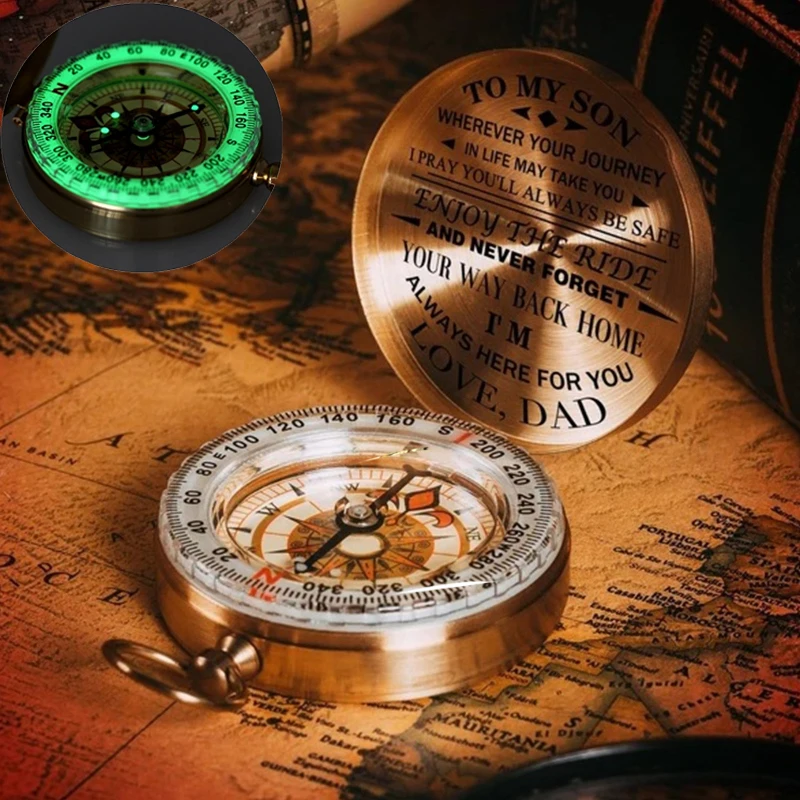 

Portable Compass Dad To Son Enjoy The Ride Compass with Luminous Outdoor Activities Camping Hiking Pocket Compass