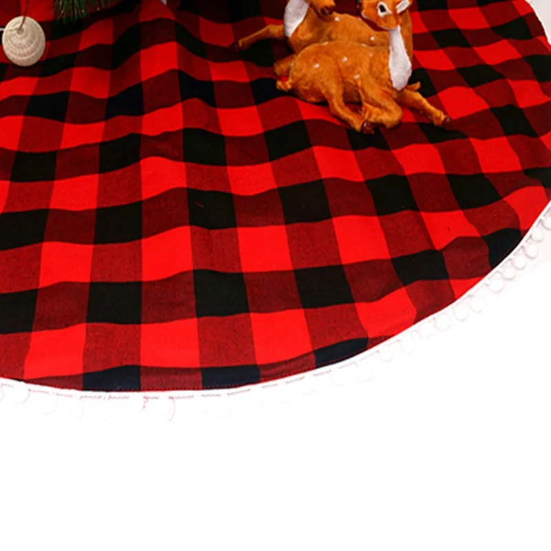 Красный и черный плед дизайн Рождественская елка юбка с белыми помпонами