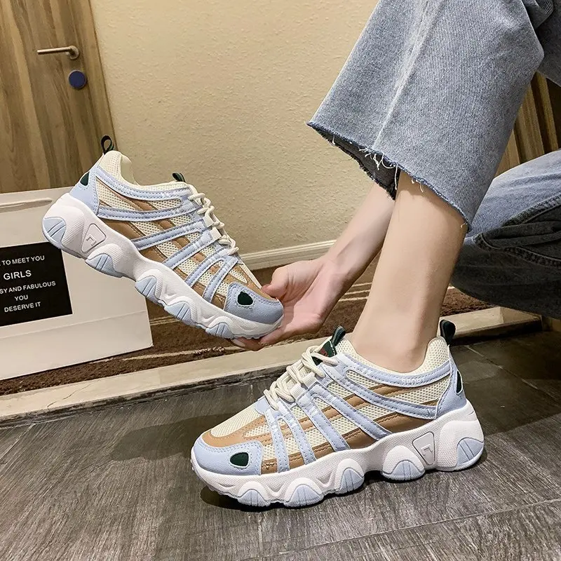 Кроссовки женские на платформе дышащие сетчатые Вулканизированная подошва