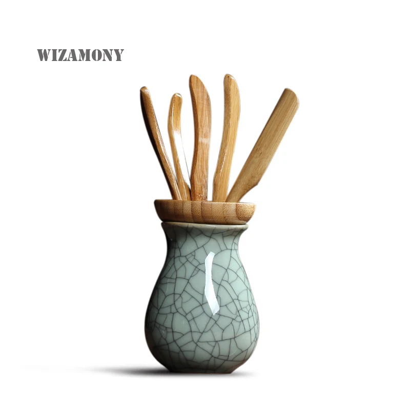 

Chinese Classical Tea Accessories Celadon Tea Scoop Needle Digger Kungfu teapot Six Gentlemen of Tea Handmade Natural Bamboo