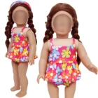 Милый 1 комплект, пляжная одежда, купальники с цветочным рисунком, аксессуары для кукол, одежда для купания с шапочкой, 18 дюймов, кукла для девочек, детская игрушка