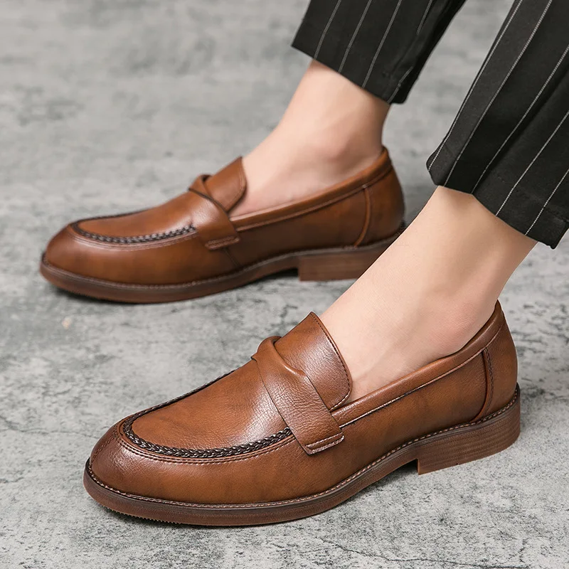 

2021 Men Leather Shoes Fashion Business Dress Shoes Wedding Shoes Casual Mens Loafers Black Brown Plus Size Men Shoes Size 38-48