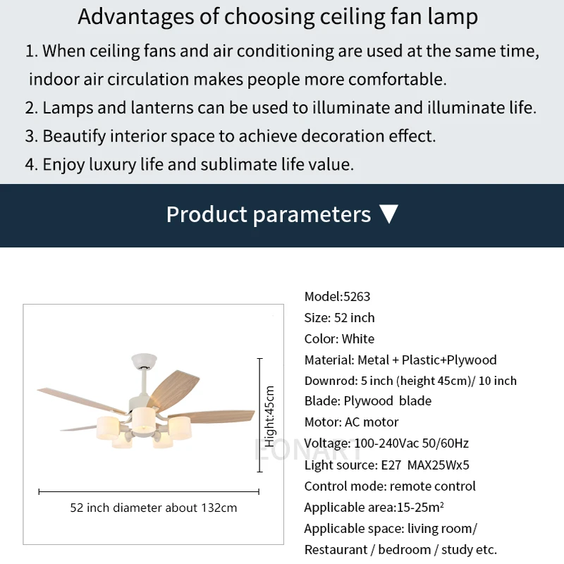 Современный потолочный вентилятор из фанеры 52 дюйма с лампой освещение на крыше