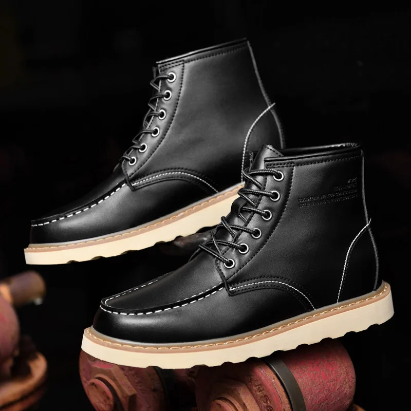 

Invisible Increase 10cm Men's High-top Leather Men's Boots British Shoes Plus Cashmere Martin Boots Fashion Elevator Boots New