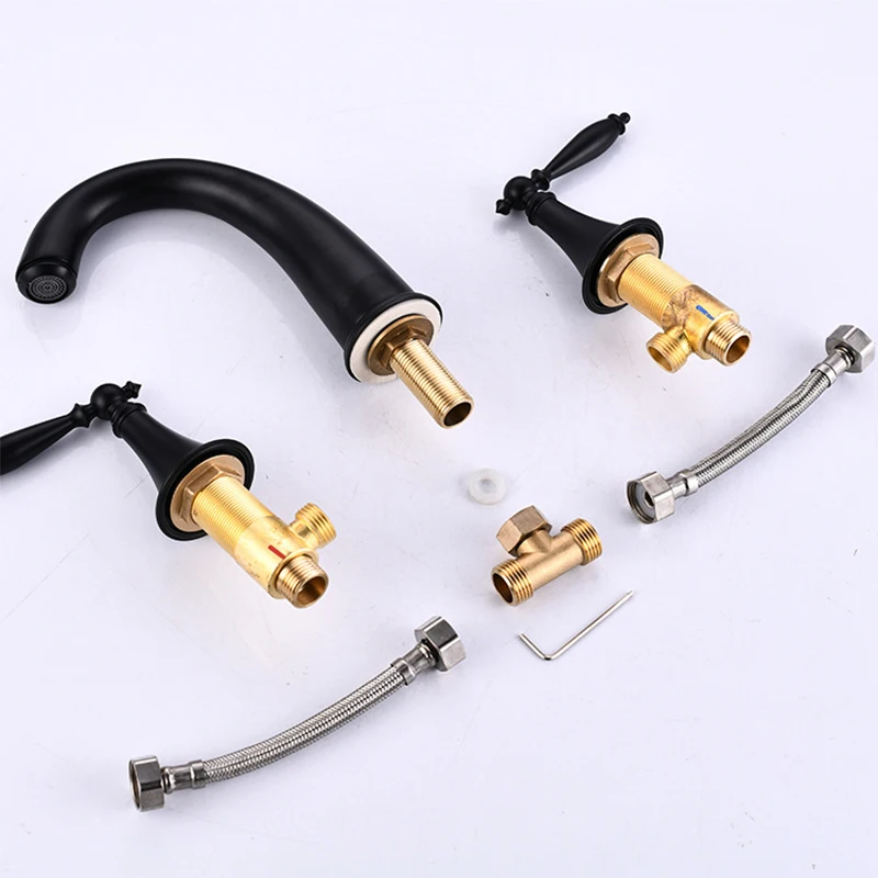 

Brass Lead Free Deck Mount Black faucet Bathroom Faucet Blacked Hot Cold Mixer Tap Crane Two Handel Basin Taps Faucet