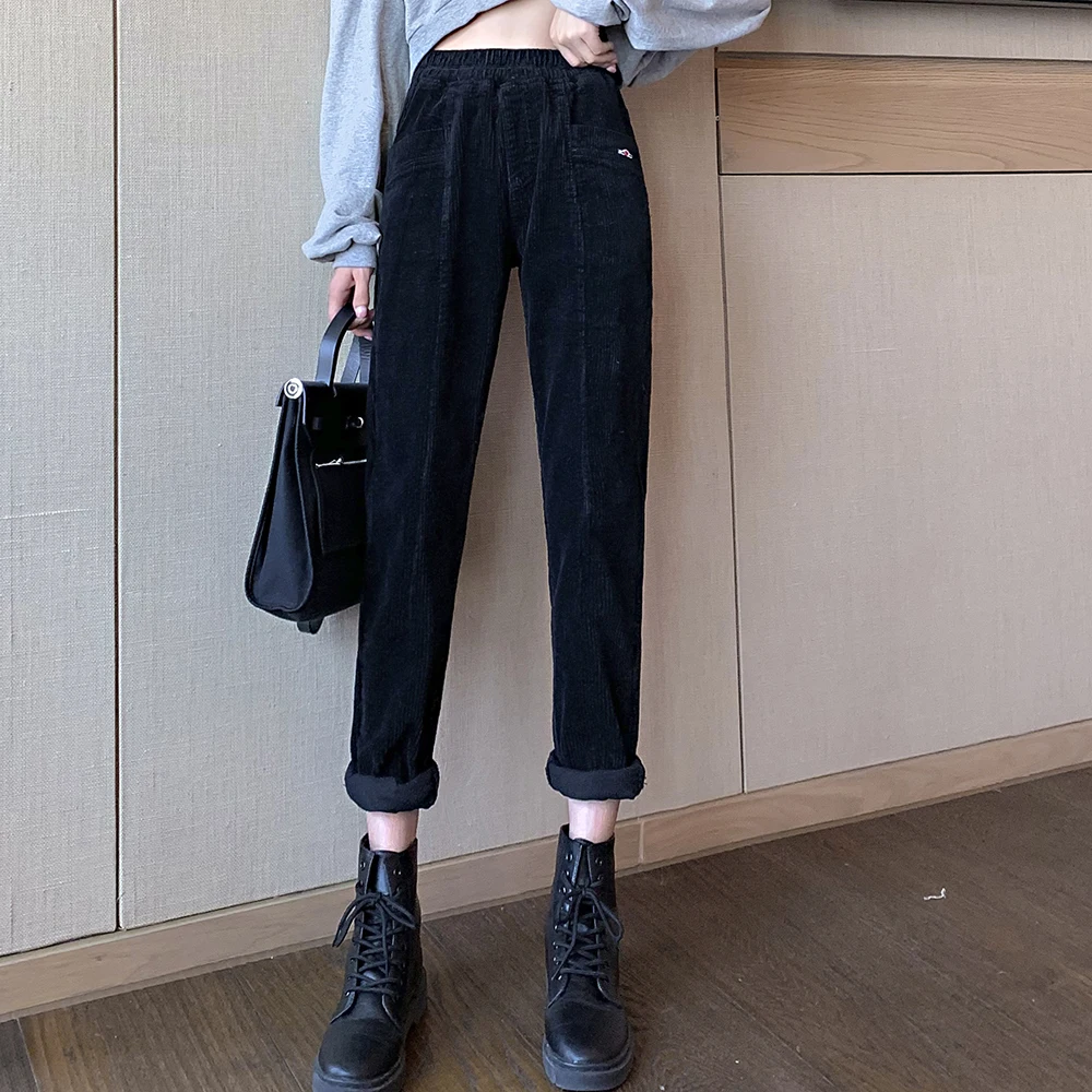 Коричневый Winter Warm Harem Pants Women New Corduroy Casual High Waist Female Trousers Fleece Pantalones Thick Loose Woman Pants - Цвет: Коричневый