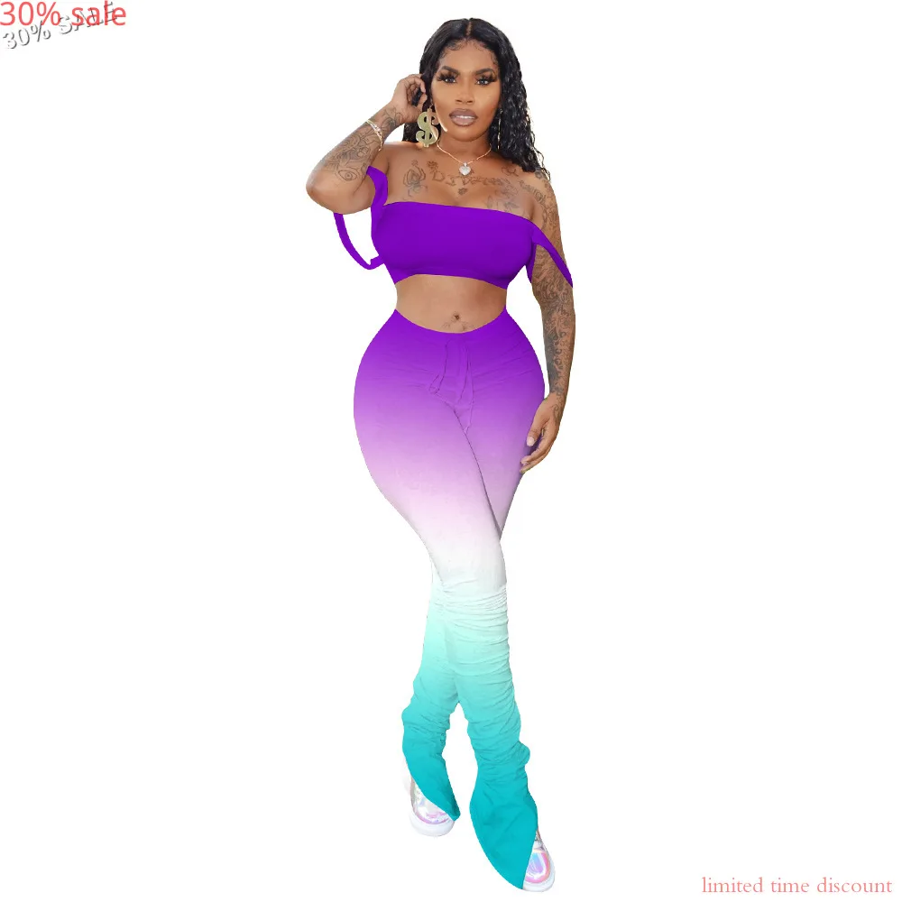 Комплект леггинсов в складку Модный летний наряд укороченный топ градиентного