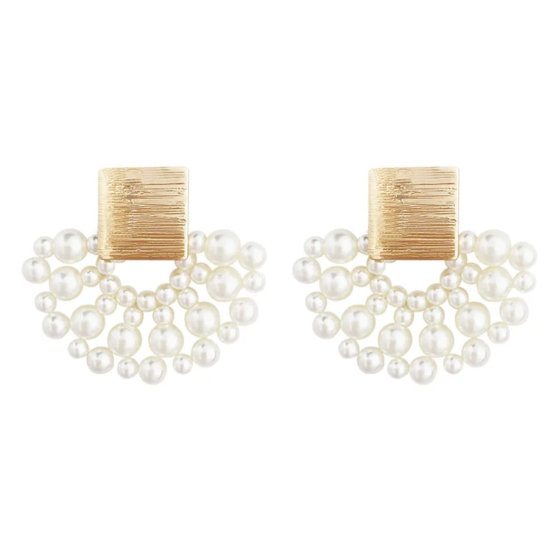 Модные полые жемчужные квадратные матовые металлические веерообразные женские