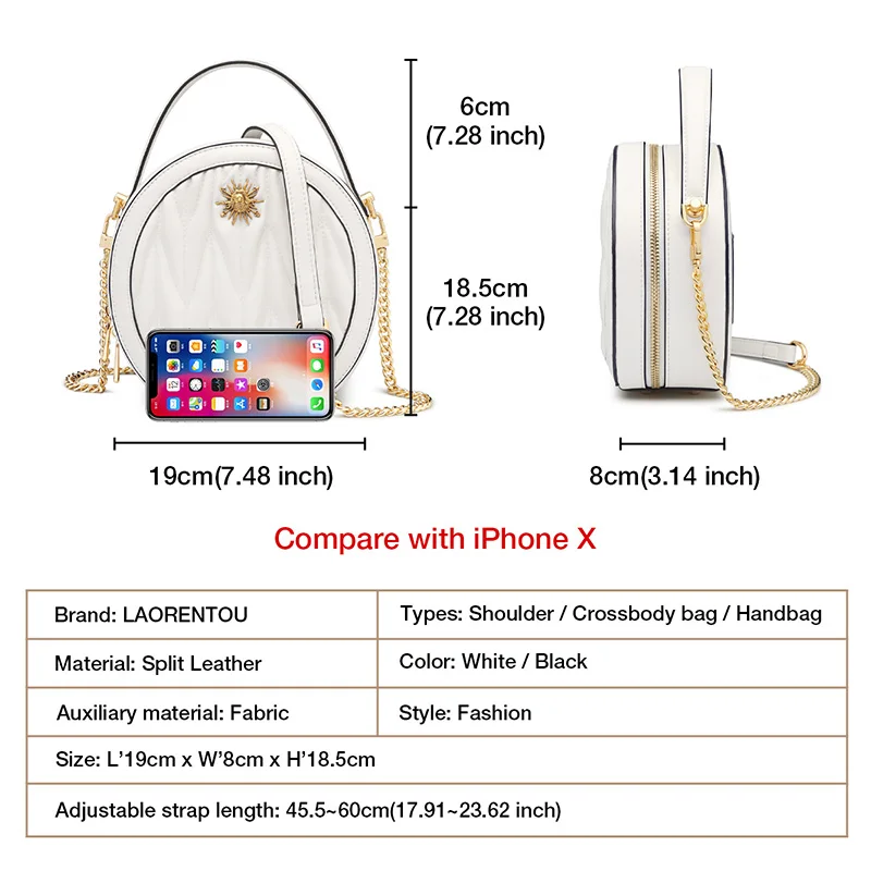 LAORENTOU маленькая круглая дамская сумочка из коровьей кожи женская сумка через