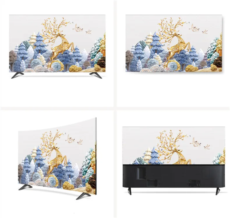 1"-80" 22 дюймов 75 дюймов экран lcd tv PC чехол декоративный капюшон занавеска пейзаж Золотой северный олень, новогодняя елка волна Луна водонепроницаемый синий